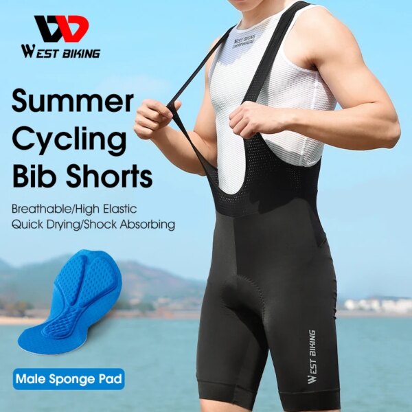 WEST BIKING-pantalones cortos con pechera para ciclismo, transpirables, de secado rápido, para hombre y mujer, pantalones deportivos para correr y ciclismo con esponja de absorción de impacto