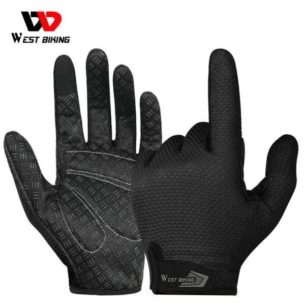 WEST BIKING-guantes de ciclismo de verano, manoplas con dedos completos para bicicleta de montaña, antideslizantes, de silicona, con reposamuñecas, para conducir