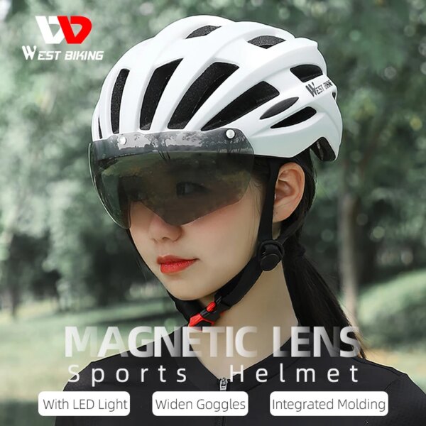 WEST BIKING-casco de ciclismo ultraligero para hombre y mujer, gafas con luz LED, lentes, casco de bicicleta de montaña y carretera, para deportes de bicicleta de carreras