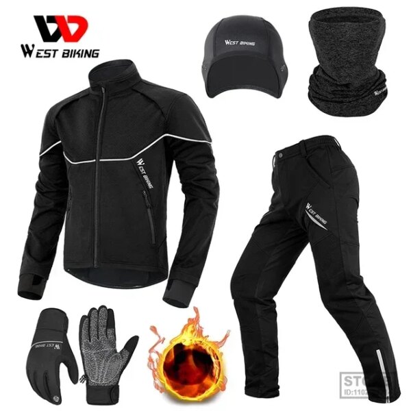 WEST BIKING-traje de ciclismo cálido para invierno, Jersey térmico de lana a prueba de viento para bicicleta, chaqueta para correr, esquí y bicicleta, abrigo, pantalones, ropa deportiva para M-3XL