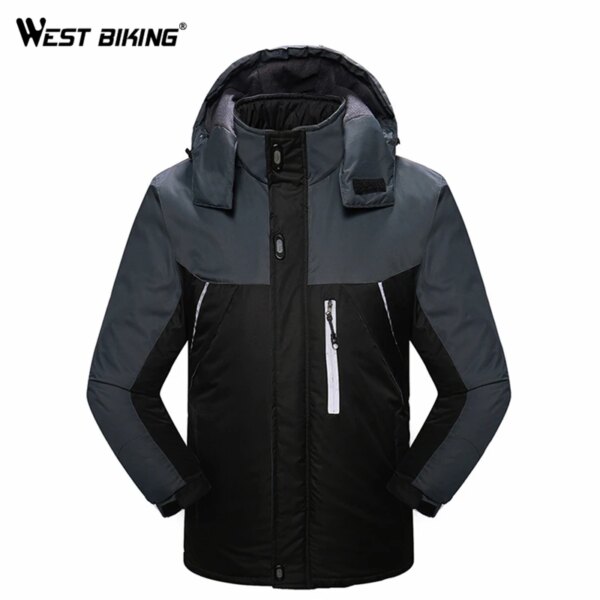 WEST BIKING-Chaqueta de ciclismo de invierno para hombre, abrigo grueso y cálido con capucha, chaquetas térmicas de lana a prueba de viento, cortavientos, camisetas de bicicleta