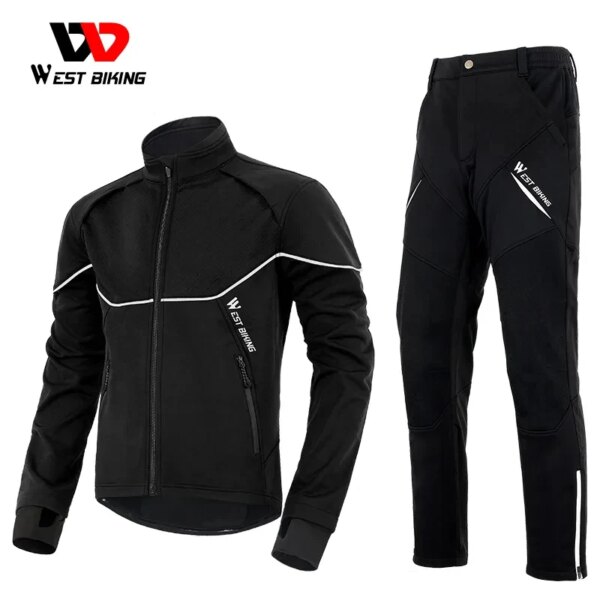 WEST BIKING-Conjunto de ciclismo para hombre, chaqueta cálida de lana para ciclismo de montaña, ropa deportiva reflectante, jerséis, pantalón, equipo deportivo térmico, invierno