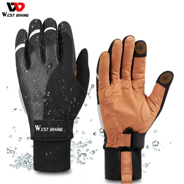 WEST BIKING Guantes Térmicos de invierno guantes impermeables con pantalla táctil para ciclismo motocicleta correr deporte hombres guantes cálidos a prueba de viento