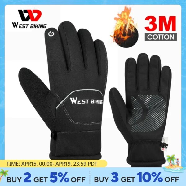 WEST BIKING-guantes impermeables de invierno, manoplas de ciclismo con pantalla táctil, cálidos, a prueba de viento, deporte de esquí, Thinsulate 3M, Guantes Térmicos gruesos