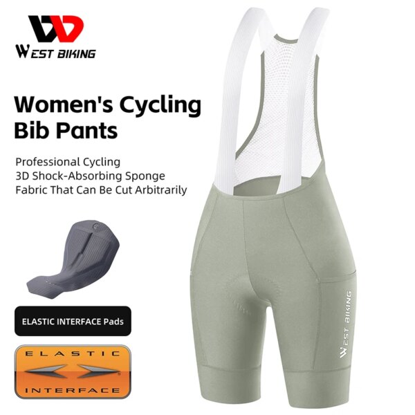 WEST BIKING-pantalones cortos con pechera para ciclismo para mujer, con interfaz elástica, almohadilla de esponja, medias con pechera, pantalones reflectantes transpirables para ciclismo