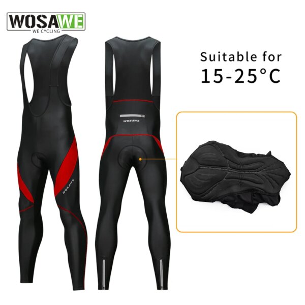 WOSAWE Otoño Invierno pantalones de ciclismo hombres bicicleta pantalones largos transpirables pantalones con tirantes de ciclismo de secado rápido bicicleta apretado MTB cálido a prueba de viento