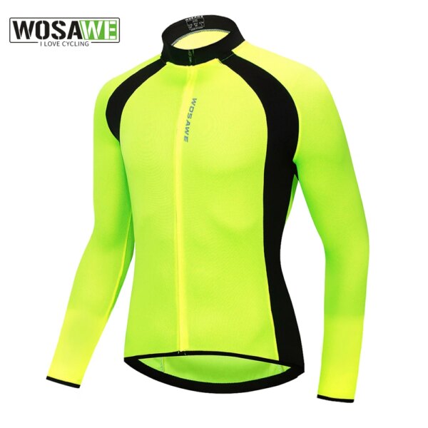 WOSAWE Chaqueta de ciclismo de tela de malla transpirable Chaqueta con cremallera completa bolsillos traseros reflectante para correr Chaqueta deportiva fluorescente para bicicleta