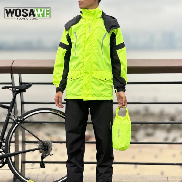 WOSAWE-chubasquero para ciclismo para hombre, chaquetas impermeables a prueba de viento, pantalones, traje para acampar, ropa de pesca, ropa de lluvia ultraligera para bicicleta de montaña