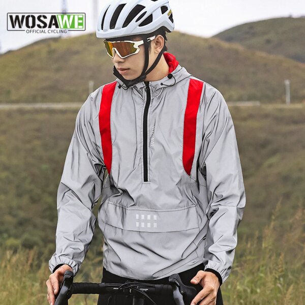 WOSAWE chaqueta reflectante completa con capucha chaqueta de ciclismo cortavientos a prueba de viento doble tela media cremallera gran bolsillo frontal abrigo cálido