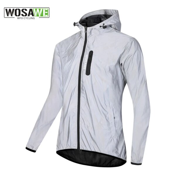 WOSAWE chaqueta reflectante completa con capucha alta visibilidad impermeable cortavientos hombres mujeres senderismo ciclismo correr chaleco de seguridad