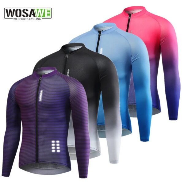 WOSAWE Color degradado Slim Fit hombres ciclismo Jersey manga larga MTB bicicleta sudadera reflectante montaña cuesta abajo ropa de bicicleta