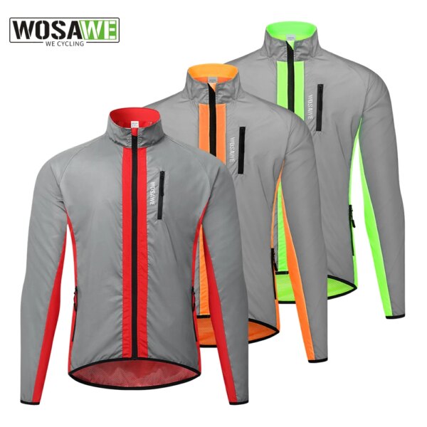 WOSAWE-Chaqueta de ciclismo de alta visibilidad para hombre, cortavientos de primavera a prueba de viento, brillante, para correr, impermeable, reflectante, anorak de primavera