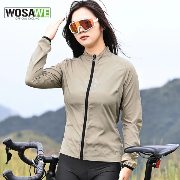 WOSAWE cortavientos ligero a prueba de viento chaqueta de ciclismo para mujer chaleco chaqueta cortavientos para bicicleta tejido elástico con 3 bolsillos traseros