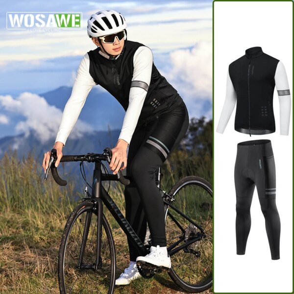 WOSAWE, chaqueta de ciclismo para hombre, chaquetas de gimnasio para correr, deporte al aire libre, cremallera, conjunto de pantalones largos de manga larga, sudaderas gruesas para hombre, ropa deportiva