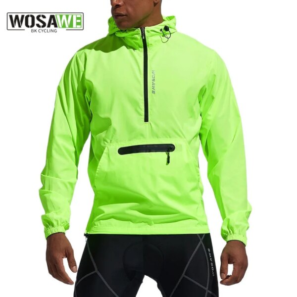 WOSAWE, chaqueta de ciclismo para hombre, chaquetas reflectantes con capucha para MTB, cortavientos a prueba de viento, Jersey de manga larga, abrigo para deportes al aire libre, media cremallera