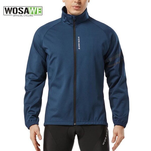 WOSAWE-Chaqueta de ciclismo para hombre, ropa térmica de lana para bicicleta de montaña y carretera, Jersey largo impermeable a prueba de viento, abrigo para mantener el calor