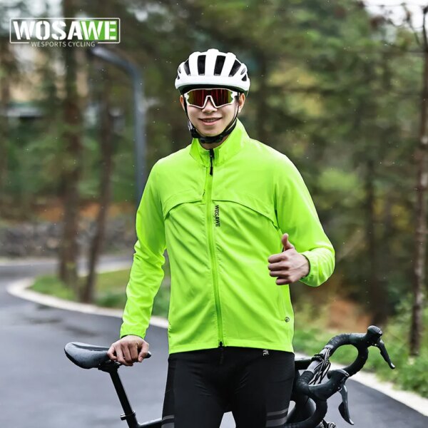 WOSAWE-Chaqueta reflectante impermeable para ciclismo para hombre, cortavientos de manga larga, chaleco sin mangas, abrigo para bicicleta, Jersey