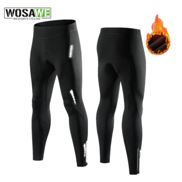 WOSAWE, pantalones de ciclismo de lana para hombre, medias acolchadas de Gel para bicicleta de montaña, ropa térmica para bicicleta a prueba de viento, pantalones largos para bicicleta de montaña de invierno