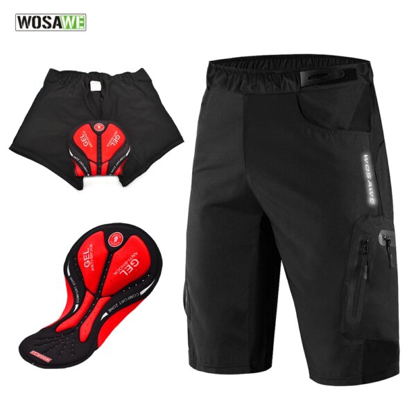 WOSAWE, pantalones cortos de ciclismo para hombre, almohadilla de Gel no extraíble, calzoncillos para hombre, ropa interior para ciclismo, pantalones cortos MTB, pantalones cortos para bicicleta de carretera y descenso