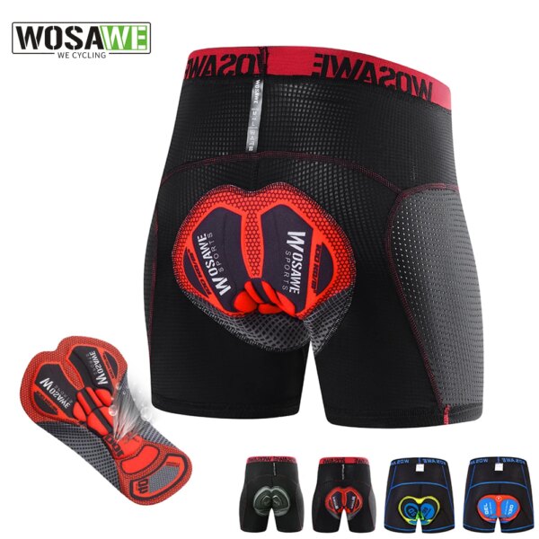 WOSAWE, ropa interior de ciclismo para hombre, pantalones cortos con almohadilla de Gel de malla transpirable de verano, pantalones cortos a prueba de golpes para ciclismo de montaña o de carretera, ropa interior para bicicleta