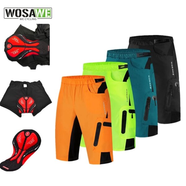 WOSAWE, pantalones cortos de descenso para hombre, pantalones cortos de ciclismo con ropa interior acolchada no extraíble, pantalones cortos para bicicleta MTB, pantalones cortos holgados para bicicleta al aire libre