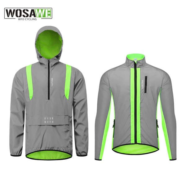 WOSAWE, chaqueta reflectante para hombre, cortavientos para ciclismo, abrigos informales con capucha para bicicleta, ropa de calle para hombre, chaquetas brillantes de noche