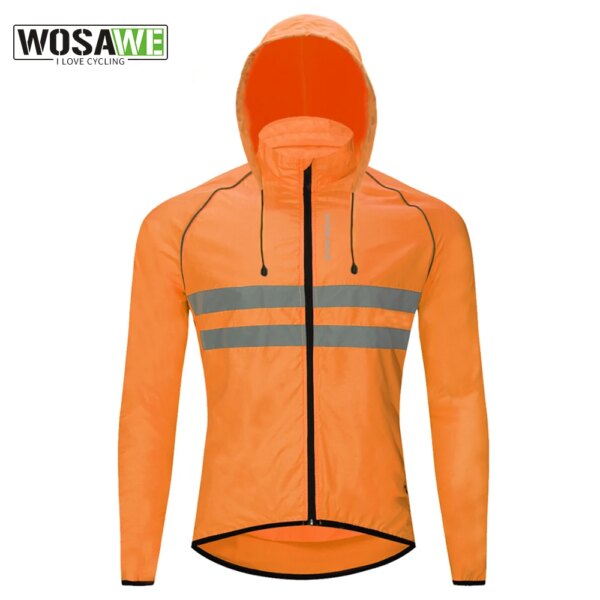 WOSAWE-Chaqueta de ciclismo reflectante a prueba de viento para hombre, cortavientos impermeable con capucha para bicicleta de montaña y carretera, ropa de ciclismo de montaña