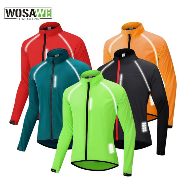 WOSAWE, chaqueta de ciclismo reflectante ultraligera para hombre, repelente al agua, a prueba de viento, chaquetas para bicicleta de montaña y carretera, cortavientos para bicicleta