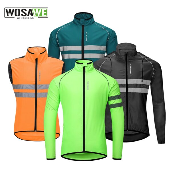 WOSAWE-abrigo cortavientos para hombre, chaleco reflectante, chaquetas de ciclismo con capucha, camisetas impermeables de manga larga, ropa para bicicleta de carreras MTB