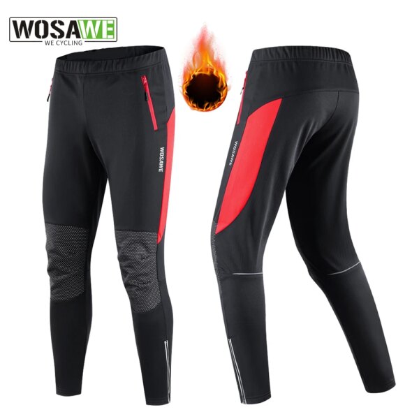 WOSAWE, pantalones de ciclismo de invierno para hombre, pantalones deportivos reflectantes de lana, pantalones térmicos cálidos para bicicleta MTB, ropa para correr y montar