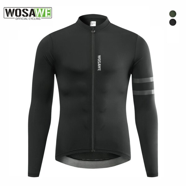 WOSAWE-Camiseta reflectante de ciclismo para hombre, camiseta de manga larga para bicicleta de montaña y carretera, transpirable, sin costuras, 3 bolsillos traseros, primavera y otoño