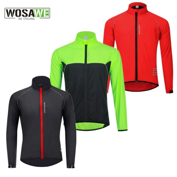 WOSAWE-Chaqueta de ciclismo reflectante ultraligera para hombre, chaqueta larga impermeable a prueba de viento para bicicleta de montaña y carretera, cortavientos para bicicleta de montaña