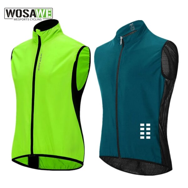 WOSAWE, chaquetas de ciclismo a prueba de viento para hombre, repelente de lluvia, chaleco reflectante sin mangas, Jersey exterior para bicicleta de montaña, ropa cortavientos