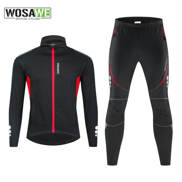 WOSAWE, traje de ciclismo de invierno para hombre, chaqueta cálida de lana para ciclismo de montaña, ropa deportiva reflectante, camisetas, pantalón, traje, ropa deportiva térmica