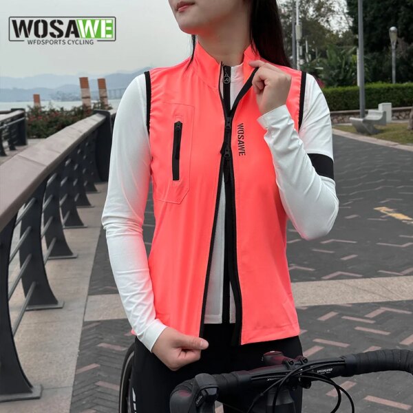 WOSAWE-Chaleco de ciclismo a prueba de viento para mujer, chaqueta reflectante sin mangas para bicicleta de montaña, deporte al aire libre, correr, montar, chaqueta de ciclismo de secado rápido