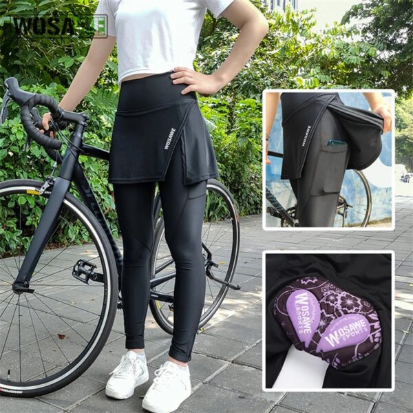 WOSAWE-pantalones de ciclismo para mujer, faldas acolchadas, mallas elásticas 2 en 1 con bolsillo para teléfono, Culotte para ciclismo de montaña