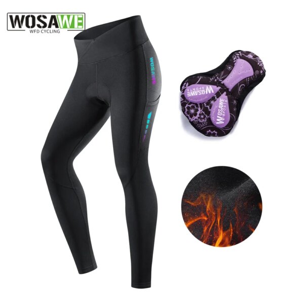 WOSAWE, pantalones de ciclismo para mujer, mallas de invierno con almohadilla, pantalones térmicos para bicicleta de montaña, mallas para bicicleta, pantalones de ciclismo con 2 bolsillos