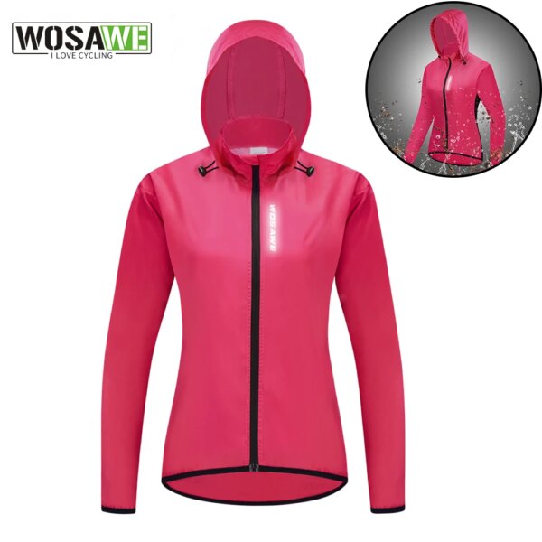 WOSAWE-Chaqueta de ciclismo a prueba de viento para mujer, ropa con capucha para montar en bicicleta, cortavientos, chaleco reflectante para deportes al aire libre, correr y andar en bicicleta