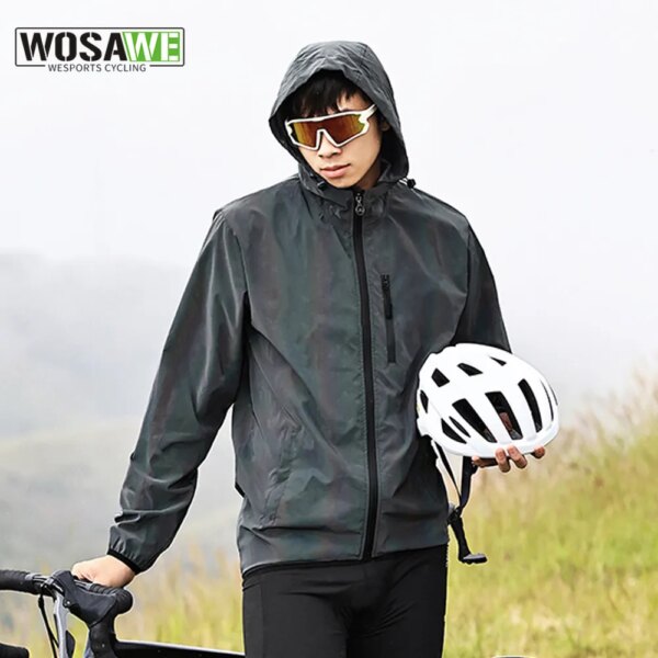 WOSAWE chaquetas ciclismo chaqueta reflectante hombres mujeres ropa de calle chaqueta noctilucente impermeable con capucha hip-hop noche abrigos brillantes