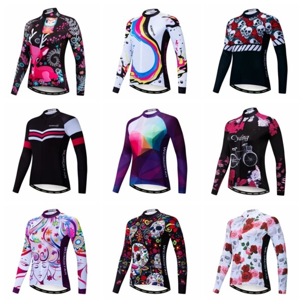 Weimostar otoño mujer ciclismo Jersey manga larga primavera bicicleta ciclismo ropa Pro equipo bicicleta chaqueta carretera mujer ciclismo Top