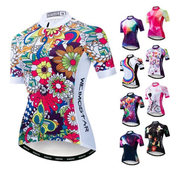 Weimostar-Camiseta de Ciclismo de flores para mujer, ropa de equipo profesional para bicicleta de montaña, camiseta de Ciclismo de secado rápido, Maillot de Ciclismo