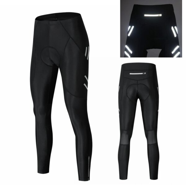 Weimostar, pantalones de ciclismo para hombre, acolchados Coolmax Gel, pantalones térmicos largos de lana para invierno, pantalones cortos negros ajustados reflectantes para carreras de bicicletas MTB