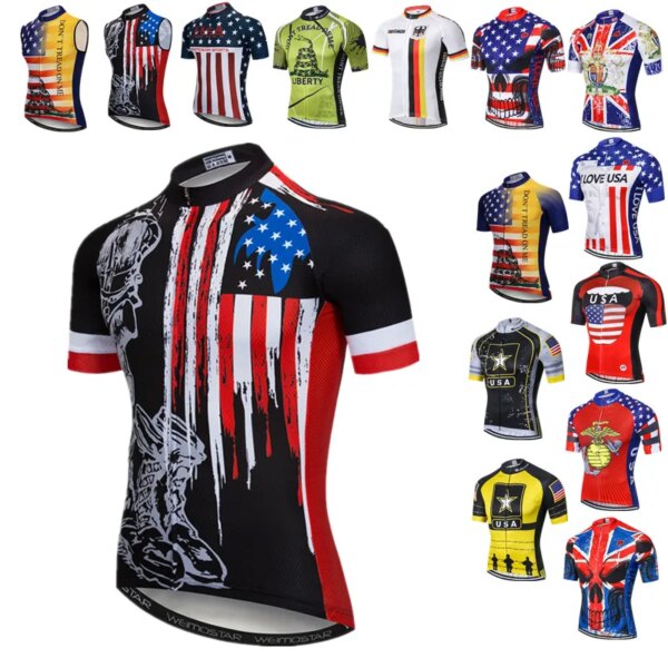 Weimostar-Camiseta de Ciclismo del equipo de EE. UU. para hombre, ropa para bicicleta de montaña de manga corta, Maillot, camiseta de Ciclismo de carretera