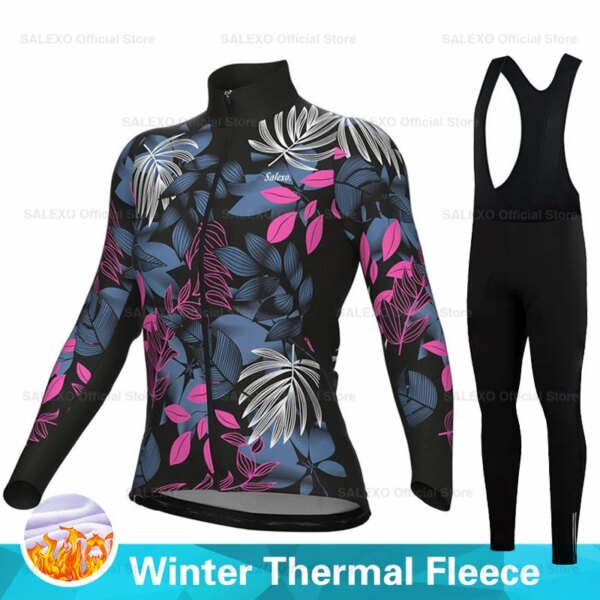 Conjuntos de Jersey de Ciclismo de invierno para mujer, Ropa térmica de lana de manga larga para Ciclismo, uniforme para bicicleta de montaña, Maillot, Ropa de Ciclismo