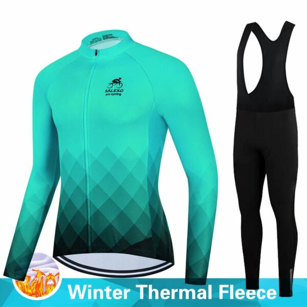 Conjunto de camisetas de Ciclismo de manga larga para hombre, Ropa de lana para Ciclismo de montaña, triatlón, pantalones con pechera, invierno, 2023