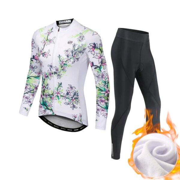 Conjunto de ropa de ciclismo para mujer, Jersey de lana de invierno para montar en bicicleta, traje de manga larga para mantener el calor