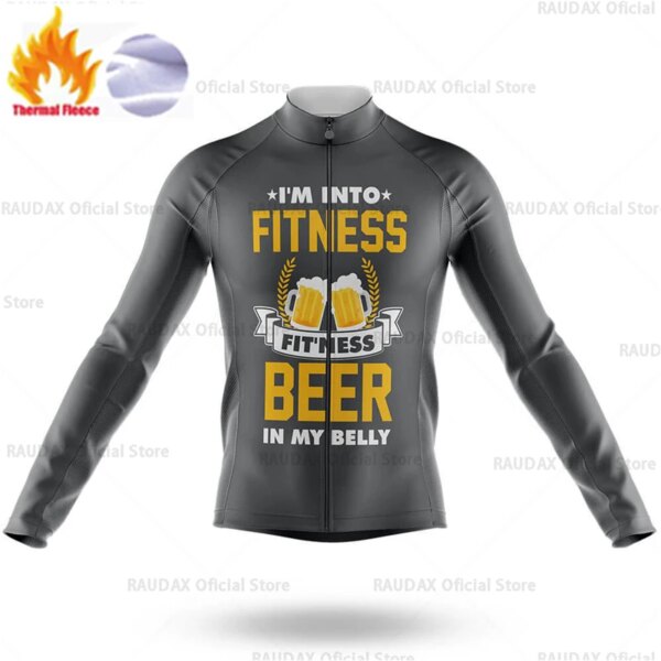 Jersey térmico de lana para Ciclismo, Ropa de manga larga con patrón de cerveza, chaqueta de Ciclismo, Maillot de Ciclismo de montaña