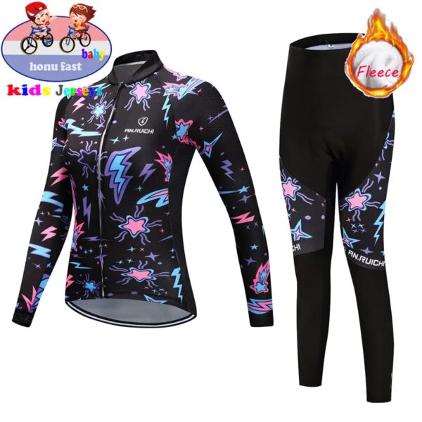 Jersey térmico de lana de invierno para niños, traje de Jersey de manga larga, ropa de bicicleta para niños, ropa de ciclismo, conjunto de Jersey de ciclismo