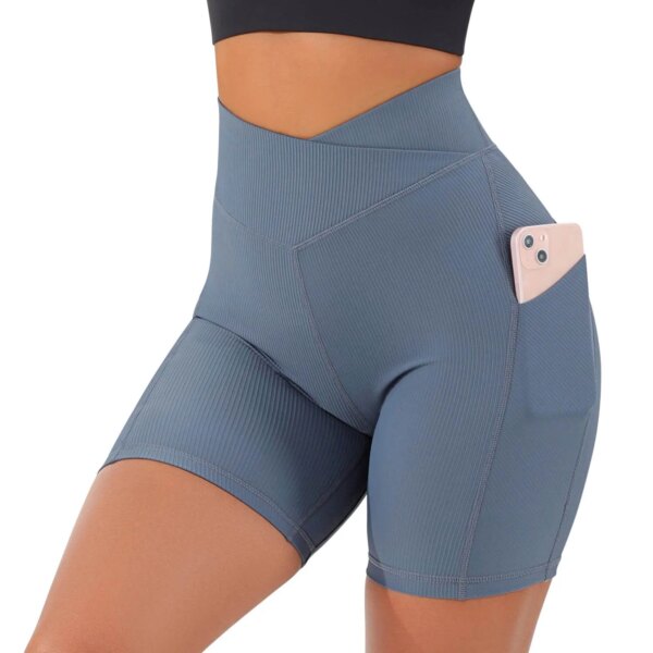 Pantalones cortos de gimnasio para mujer, mallas de deporte de ciclismo Push Up de cintura alta con bolsillos para teléfono, pantalones cortos ajustados para correr y Fitness