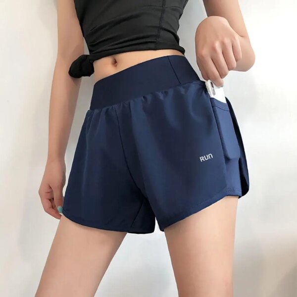 Pantalones cortos deportivos para mujer, cintura alta, Fitness, Yoga, pantalones finos de secado rápido para gimnasio con bolsillos, prendas de vestir exteriores